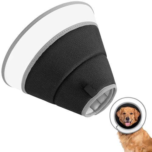CUEMOON Halskrause Hund Weich, Schutzkragen Leckschutz Hund, Atmungsaktive Hunde Halskrause, Verstellbarer weicher elisabethanischer Hundekragen für große, mittlere und kleine Hunde (Schwarz, M)