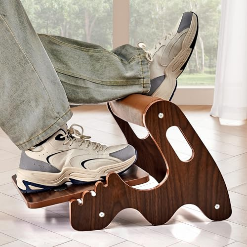 Repose-pieds réglable à bascule sous le bureau avec 3 positions de hauteur et barre transversale souple, repose-pieds ergonomique en bois avec surface antidérapante (marron)