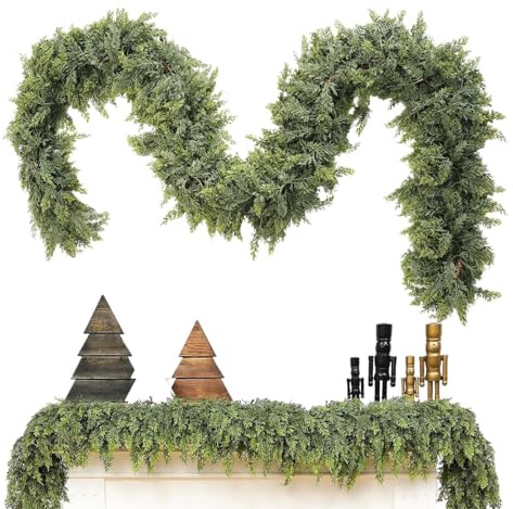 Christmas Cypress Leaf Vines, Artificial Pine Green Garland, Xmas Tree Stairs Fireplaces, 180x270cm,festive 8.8ft Garland, Multi-Purpose Decoration, For Walls Living