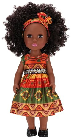 Srliya Poupée Noire de 14 Pouces avec Bande de Cheveux Mignon Robe Afro Cheveux Filles de Mode Poupée Changeable