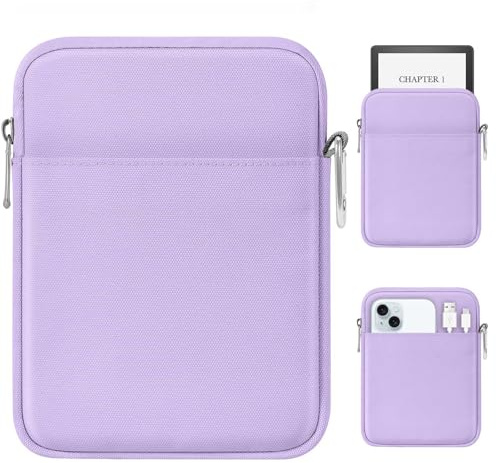 MoKo Padded Ereader Sleeve Case for 6-7 inch Tablet Sleeve Bag Protective Cover Pouch with a Carabiner, Compatible with 7 eReader Colorsoft Signature Edition/Paperwhite 12th Gen. 2024, Purple