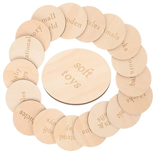 18pcs Organizing Wood Discs Round Circle Labels Beige Wooden Tags | Back to School Decor, Decorative Circle Tags, Wooden Tags for Toys Box, Storage Labels for Home Use