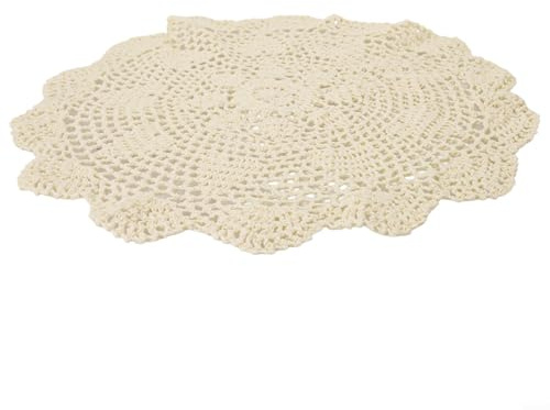 Runde Spitze Baumwolle Tischdecke 40 cm Vintage Häkeldeckchen Matte Handgefertigte Hohldecke Dekorative Abdeckung für Esstisch Café oder Restaurant (Beige)