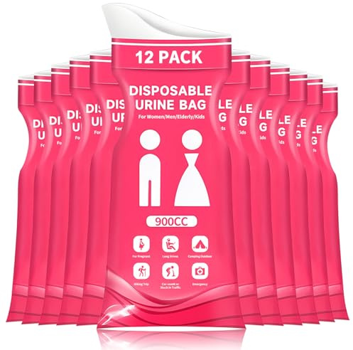 DOINEUFL 12 Stück Urinbeutel für unterwegs Frauen, 900ml Taschen WC Frauen für Auto, Mobile Toilette Auto, Auslaufsichere Notfall Toilette für Camping & Stau