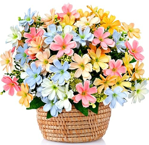 ROLLWAY 6 paquetes de flores artificiales para exteriores, geranios artificiales, flores artificiales para balcón, como plantas de balcón auténticas, resistentes a la intemperie, flores de plástico