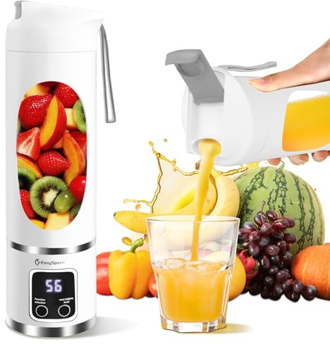 EasySpeed Batidora Portátil, 500 ml Mini Licuadora Personal, Batidora Multifunción, 1500 mAh Eléctric USB-C de 15 Ciclos de Batido, 12 Cuchillas de Acero Inoxidable, Para Viajes y Uso en La Oficina