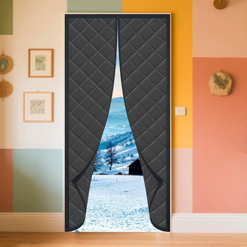 Thermal Door Curtain 80 x 270 cm Windproof Heavy Soundproofing Magnetic Insulated Door Curtain Customized for Winter Warmth Summer Cooling, Black