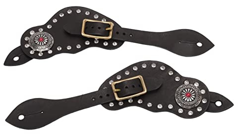 Acouto Par med Sporrrem Läder Rhinestone Vintage Ridning Skyddsutrustning för Utomhusridning B Rse Ridning Spur Bälte Svart Spur StrapSpurrem med Spänne Ridutrustning