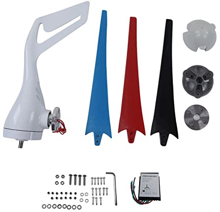 Ejoyous Generatore Eolico 400W Piccola Turbina Eolica con 3 Pale in Fibra di Nylon Generatore Trifase a Magneti Permanenti Bassa velocità di Avvio Imbardata Automatica per Uso Marino Fattoria (DC24V)