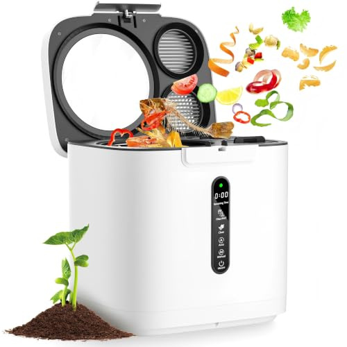 Compostador eléctrico de 4 litros para cocina, contenedor de abono de encimera de tamaño completo con tapa visible, limpieza automática, control de olores, pantalla LED inteligente, reciclador de