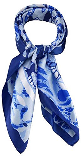 TigerTie Damen Nickituch Halstuch in royal blau weiss grau marine gemustert - Größe 60 x 60 cm