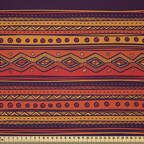 ABAKUHAUS Ethno Boho Microfaser Stoff als Meterware, Abstrakte Ethno Doodle, Deko Basteln Polsterstoff Textilien, 2M (230x200cm),Orange Pflaume Rot