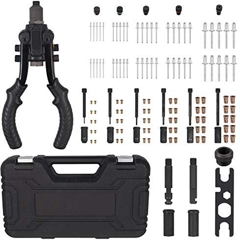 AUTOUTLET Pince à Rivets Aveugle 3 en 1 10“ Kit Pistolet à Ecrous à Rivet Professionnel avec 6 Mandrins 50PSC Rivets 2.4 3.2 4.0 4.8 6.4 et 60PSC Ecrous à Rivets M3 M4 M5 M6 M8 M10