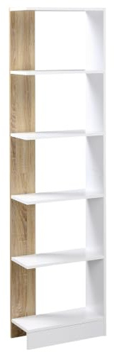 HOMCOM Standregal Bücherregal 5-stufiges Büroregal Lagerregal Aktenregal Küchenregal Spanplatte Eiche+Weiß 45 x 21 x 170 cm