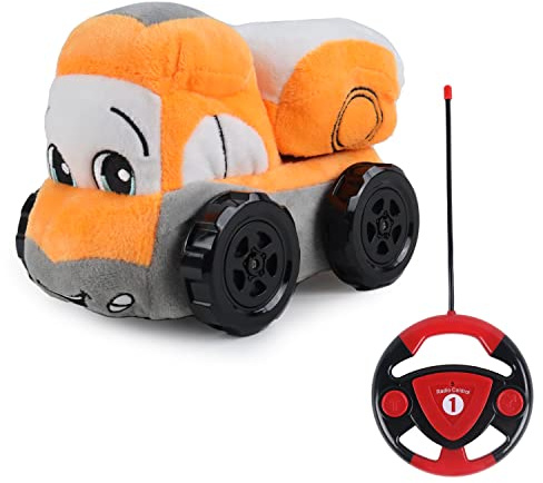 BABY CHALLENGE - Camion Peluche - Mon Premier Véhicule - 051042 - Voiture Télécommandée - Orange - Lavable en Machine - 1/24 - Piles Non Incluses - Tissu et Plastique - À Partir de 18 Mois