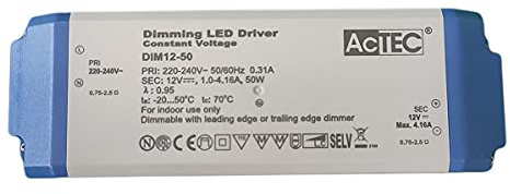 Netzteil Transformator dimmbar mit Triac Dimmer 12 V 50 W, direkt auf AC 220 V Phasenschnitt, konstante Spannung für LED-Streifen 12 V, AcTec DIM12-50
