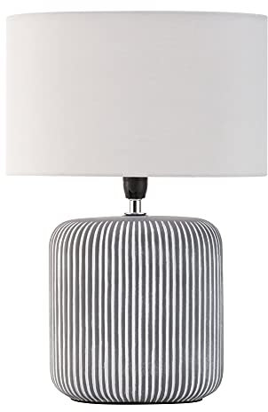 Pauleen 48218 Luminaria de sobremesa Pure Shine, máx. 20 W, hecha a mano, gris, blanco, lámpara para mesita de noche estilo boho, tela, cerámica, E14