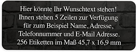 Adress-Aufkleber | PERSONALISIERT | 256 Stück | kleine Etiketten mit Wunsch-Text schwarze Steinwand | Schrift Weiß | für Namen und Adressen