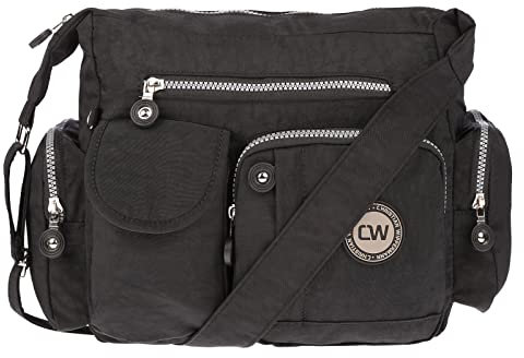 Christian Wippermann Nylon Damen Tasche Umhängetasche Schultertasche Handtasche Bag Schwarz