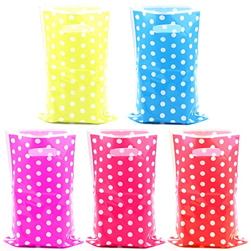 25 PCS Assorted Colored Polka Dot Party Goody Bags,Quality Plastic Gift Bags for Birthday, Halloween,Xmas,Shimmer Candy Treat, Ideal for Multiple Occasions,Perfect for Kids Birthday Party,5 Color