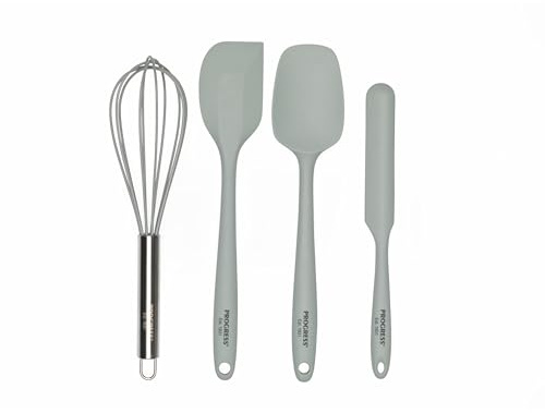 Progress BW11360TEU7 Silicone Kitchen Utensils – 4 Piece Baking Utensil Set with Spoon, Spatula, Smoothing Scraper, Whisk, Dishwasher Safe, Heat Resistant, Hanging Hooks, Non-Stick Tools, Go Bake!
