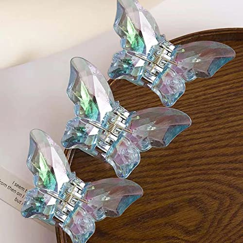 3 Stück Schmetterling Haarspangen,Kristall Butterfly Hair Jaw Clips Haarklammern Haarnadel Rutschfeste Haar Fänger Haarklauenclip Haarstyling-Zubehör Haarschmuck für Frauen Damen Mädchen,Blau