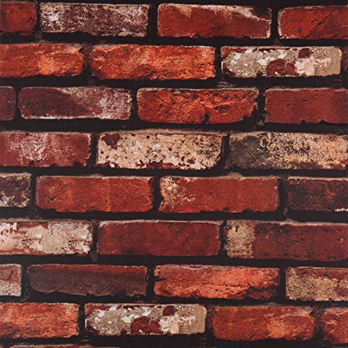 FENTIS Papier Peint Autocollant Vintage Brique Rouge Marron et Orange Rouleau de Papier Contact Rustique pour Cuisine Chambre à Coucher et Salon Imperméable 44,5x500cm