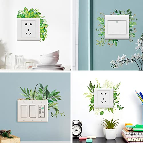 DRWSSR Removable 4 Pack Creative Switch Decals, Green Plant Flower Stickers, Waterproof, Reusable Art Murals for Living Room Decoration