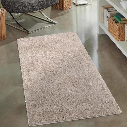 carpet city Shaggy Tapis à poils longs - 80 x 150 cm - Beige sable - Tapis de salon à poils longs - Motif uni moderne - Tapis doux et moelleux pour décoration de chambre à coucher