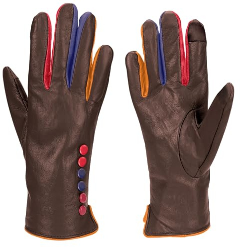 Vera Tucci Tiffany G01 Originals Gants de Designer en Cuir de Luxe - Gants d'Hiver pour Femme, Mitaines, Chocolat, S-M