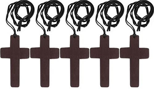 Stakee Collier de Croix en Bois 5pcs Fait à la Main Collier de Croix en Bois Vintage Collier de Prière Collier de Chandail pour Femmes Hommes