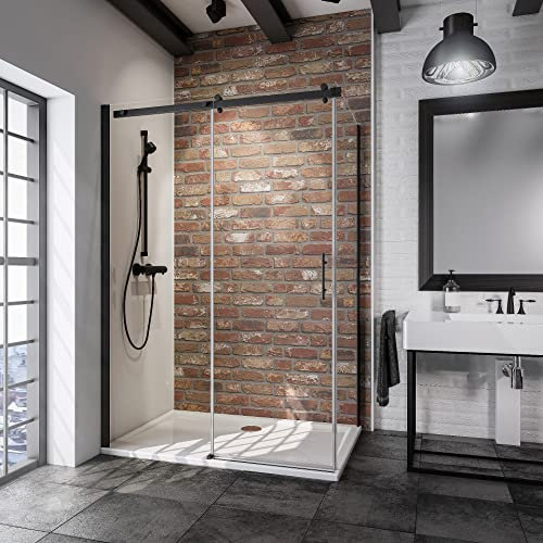 Schulte porte de douche coulissante 120 x 200 cm avec paroi latérale 80 cm, profilé noir, 2 éléments, verre de sécurité anticalcaire transparent 5 mm