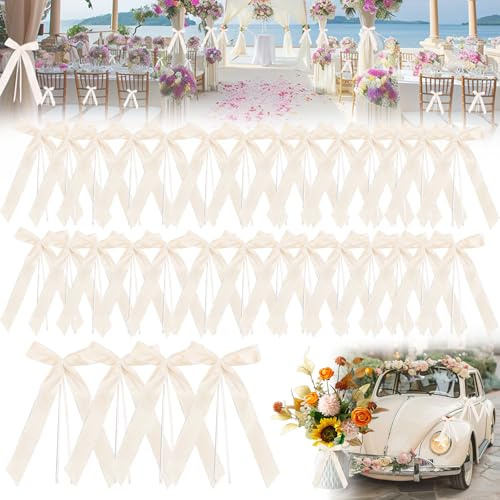 SUpoetry 50 Stück Autoschleifen Hochzeit, Beige Hochzeit Autoschleifen, Hochzeit Deko Vintage Antennenschleifen, Für Auto Hochzeit Deko Tischdeko Zimmerdeko Besondere Anlässe Feste (Beige)