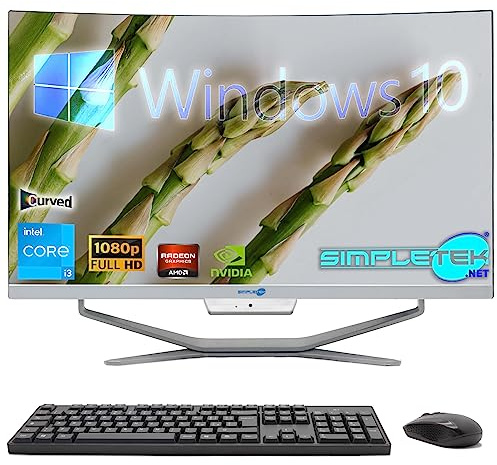 SIMPLETEK - PC All in One con Schermo Curvo 24 Core i3 | Scheda Video nVidia GT710 da 1GB | Windows 10 | 16GB RAM SSD 480GB | Ideale per Ufficio, Scuola, Casa