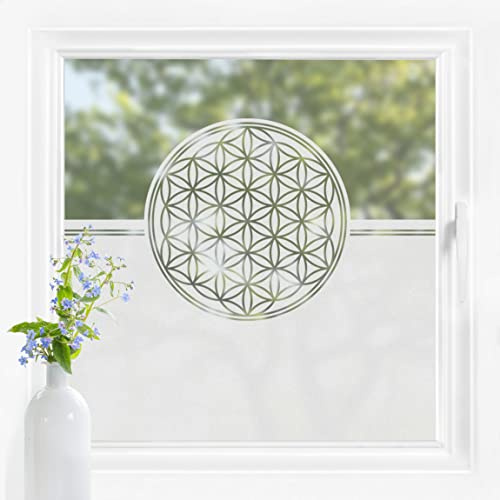 Bilderwelten Fensterfolie Sichtschutz Blume des Lebens 60 x 120 cm Milchglasfolie Sichtschutzfolie Fenster Folie Blickdicht Anti-UV Statisch Haftend Querformat