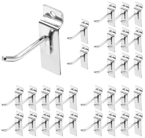 Yauhar 40 st 6,5 cm (2/4/6/8 tum) silver plattvägg panelkrokar sortiment set, slitstark lamell vägghängande displaykrokar pinntavla hängare krok för Gridwall garage butik detaljhandel (2 tum)