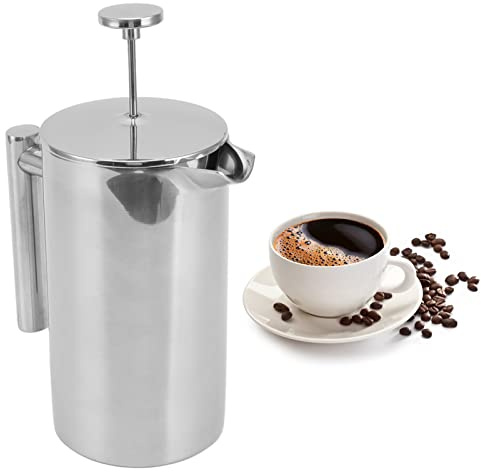 French Press Kaffeebereiter,Doppelwandige Teekanne aus Edelstahl 304,French Press Kaffeemaschine mit Dreifach Filter aus rostfreiem Stahl,Kaffeepresse für unterwegs,für Zuhause, Reisen & Camping