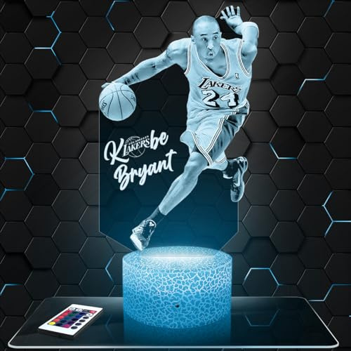 Lampephoto.fr - Lampe K. Bryant Basketballspieler 3D Nachtlicht | Made in France, Sockel wählbar, dimmbar, Batterie/USB, HD-Lasergravur, Geschenk für Basketballfans