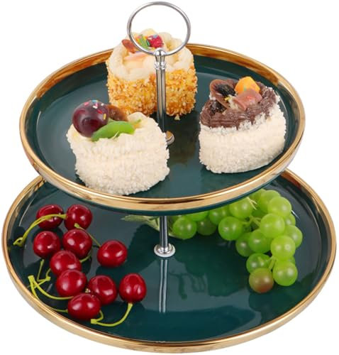 Morlinca Frutero De 2 Pisos Cesta De Frutas Decorativa para Cocina Y Salón Fruteros De Cocina Modernos Arreglo De Verduras Y Pastel De Dulces Adecuado para Cenas De Banquetes,Verde