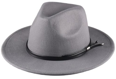 NOAMED Fengyan Mütze, klassisch, Panama, Trilby, formelle Party, Herbst, Winter, Damen, Herren, Kunstwolle, Fedora-Hut, grau, 6 7/8-7 1/8