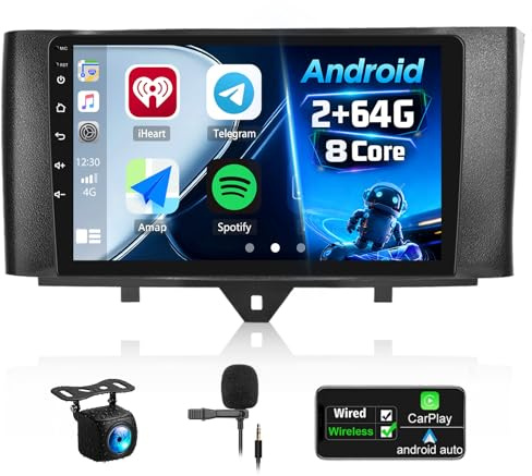 CAMECHO 2+64G Android 13 Autoradio per Mercedes-Benz Smart Fortwo 2011-2015, 9 Pollici Radio Carplay Android Auto con Telecamera Posteriore,Bluetooth Navi WiFi Mirror Link FM/RDS