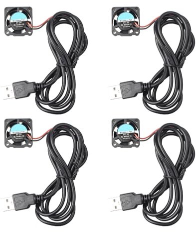 Jopto Lot de 4 mini ventilateurs de refroidissement silencieux sans balais pour imprimante 3D 25 x 25 x 10 mm 2510 5 V avec un connecteur USB compatible avec carte graphique PC CPU boîtiers