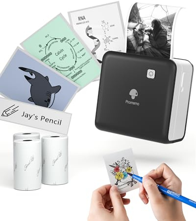 Phomemo Stampante Portatile, Mini Stampante Termica M02 Pro 300 DPI Stampante per Adesivi Stampante Fotografica Portatile con Tre Rotoli di Carta per Appunti e Schemi di Studio, Apprendimento, Foto