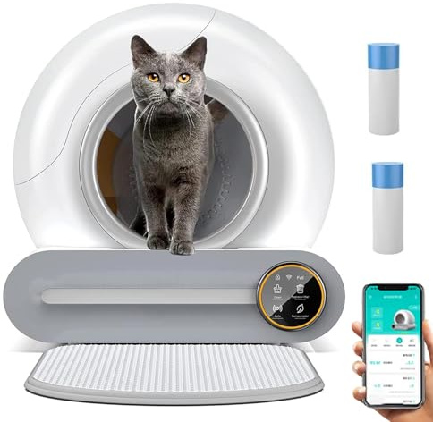 Lettiera per gatti autopulente, controllo APP, grande capacità 65L+9L, monitoraggio della salute, doppio sensore, deodorante agli ioni, gatto non bloccato, bidone dei rifiuti, WC automatico per gatti