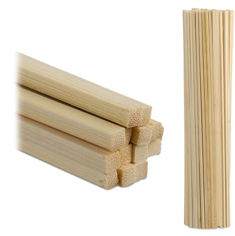 Relaxdays Cañas de Bambú Cuadradas, Set de 200, 30 cm, Varillas Manualidades, Palos Madera, Tutores Plantas, Natural