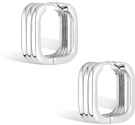 ALEXCRAFT 14K Vergoldet Dicke Breit Ohrringe Eckige Runden Chunky Creolen | Silber 925 Ohrringe Breit Creolen Eckige Runden Chunky Dick Leicht Groß Breit Klobig Klein Huggie Creolen Damen Frauen Herren