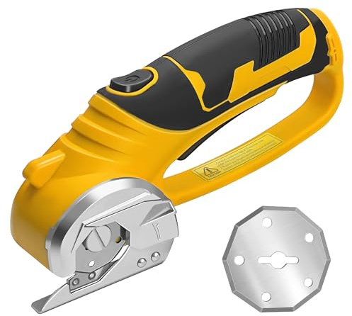 Cordless Electric Scissors，Automatic Scissors for Fabric Cutting，Cardboard Cutter Electric with 2 x Stainless Steel Rotary Blade，Power Rotary Cutter for Leather Carpet Plastic Cutting,Sewing