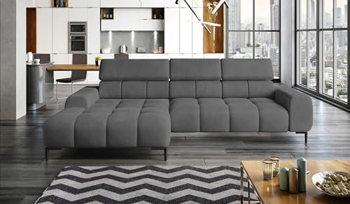 DomiMeble DomoHome Polsterecke L-Form Links Ecksofa mit Schlaffunktion Schlafsofa klein 3-Sitzer verstellbare Kopfstützen und Sitz, Stoff: Salvador 177x270x99 cm, Anthrazit