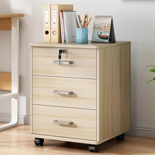 KhUkhu Mobiler Lagerschrank, Aktenschrank mit Schloss, Schubladen-Aktenschrank mit Schloss, geeignet zur Aufbewahrung verschiedener Büromaterialien und Bastelbedarf,Cherry Wood