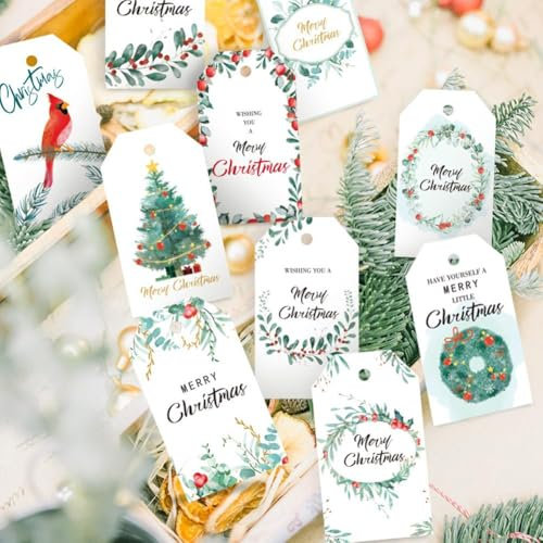 Weihnachts-Geschenkanhänger mit Schnur, Großpackung Weihnachtsanhänger für Geschenke mit Schnur, Happy Holidays Geschenkanhänger, einzigartige Weihnachts-Geschenkanhänger, hängende Weihnachten für